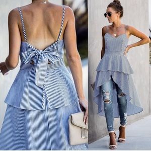 Vici Millie Striped Cotton High Low Statement Top